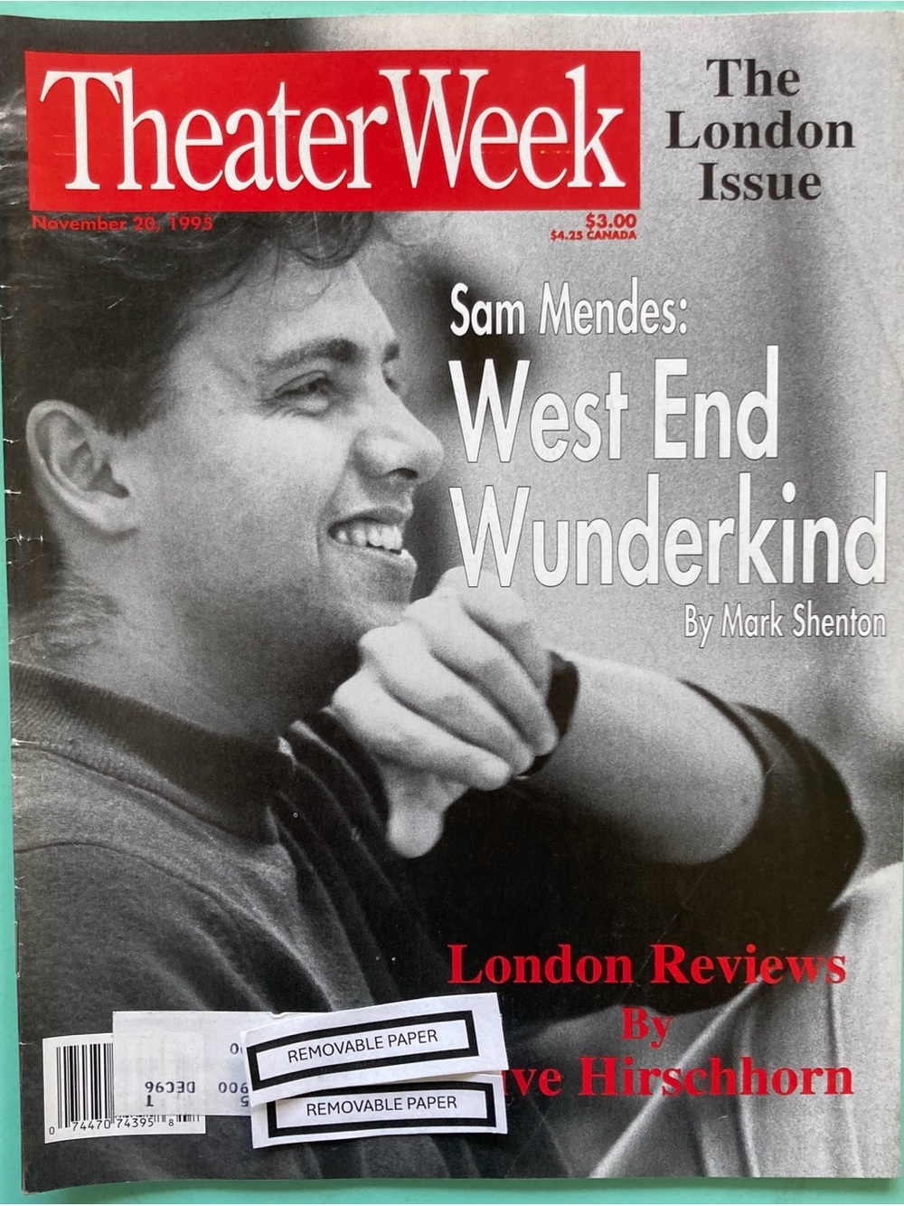 Sam Mendes The London Issue Theater Week Magazine November 20 1995 Address Label